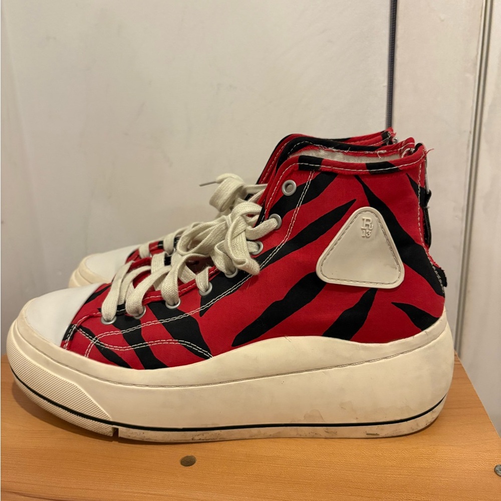 R13 Red and Black Platform High-Top Sneakers